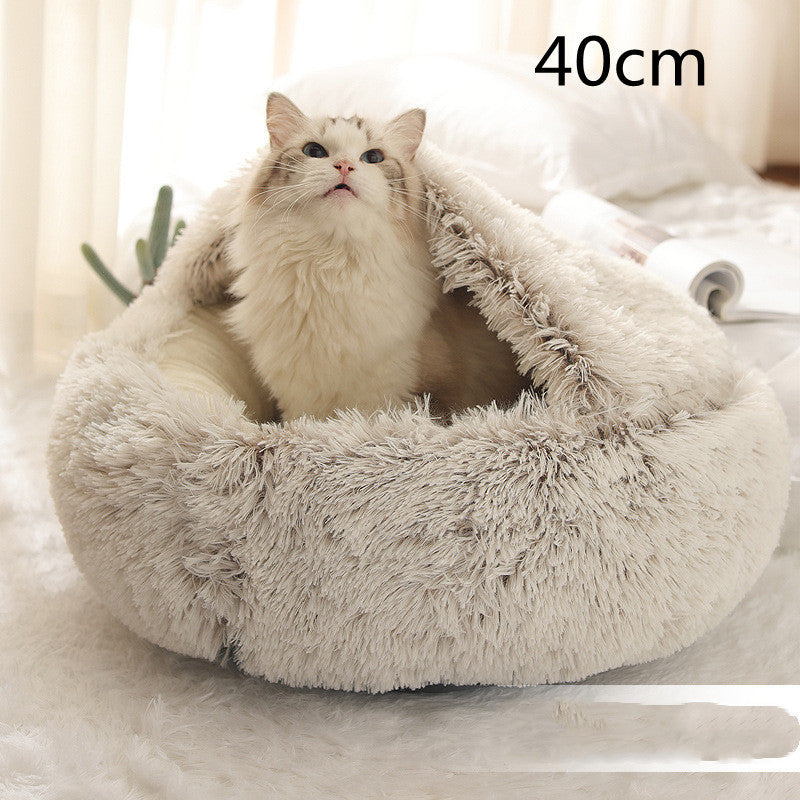 2 In 1 Pet Winter Bed Round Plush Warm Bed