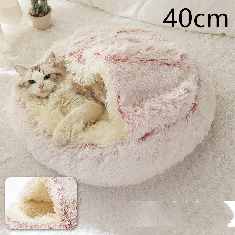 2 In 1 Pet Winter Bed Round Plush Warm Bed