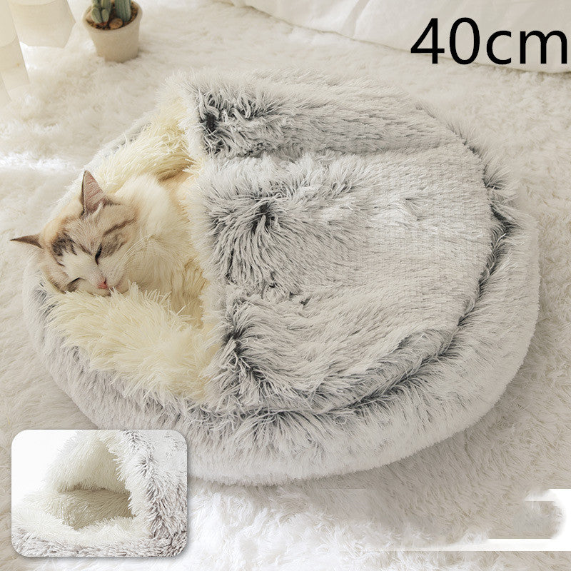 2 In 1 Pet Winter Bed Round Plush Warm Bed