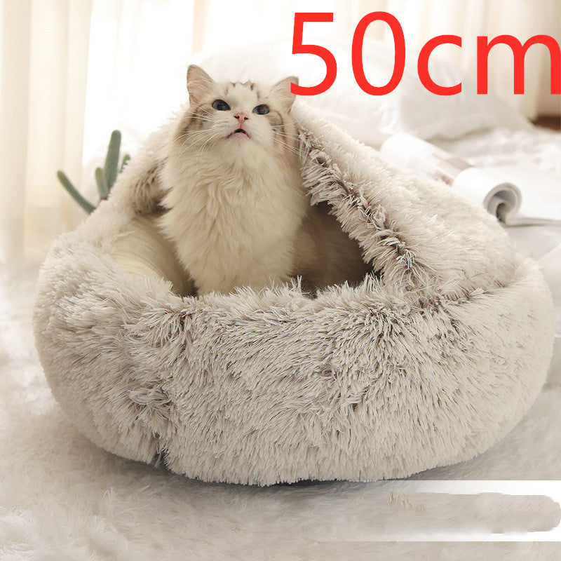 2 In 1 Pet Winter Bed Round Plush Warm Bed