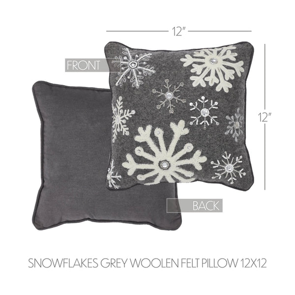 Snowflakes Grey Woolen Felt Pillow 12x12