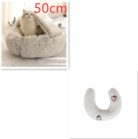 2 In 1 Pet Winter Bed Round Plush Warm Bed