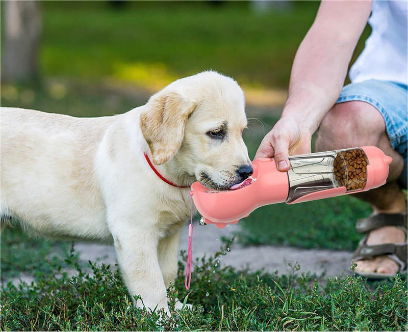 Portable Pet Outdoor Travel 3 In 1 Water Bottle Feeder Bowl Bag Storage