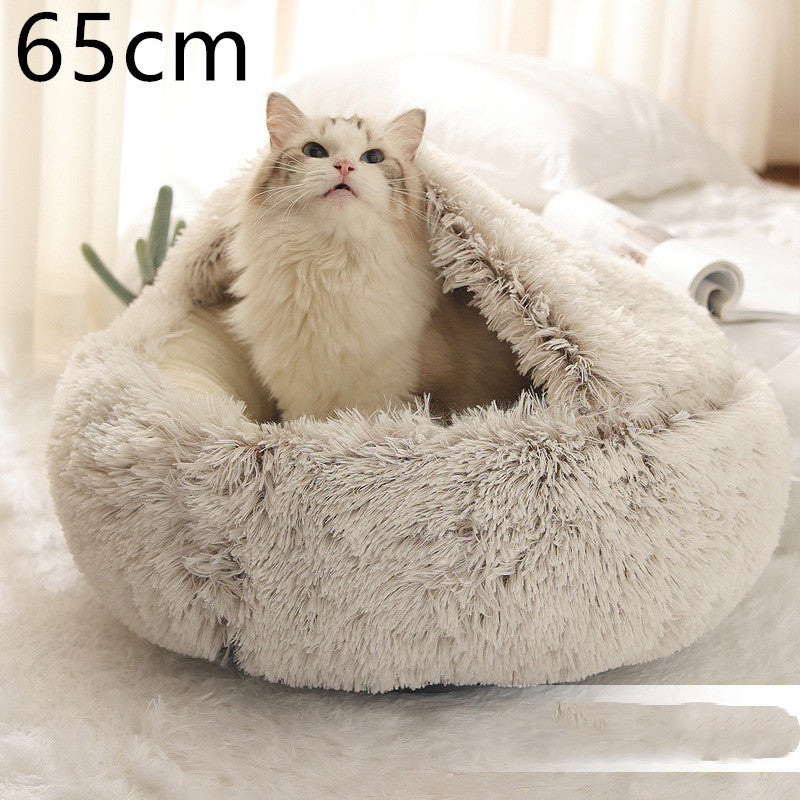 2 In 1 Pet Winter Bed Round Plush Warm Bed