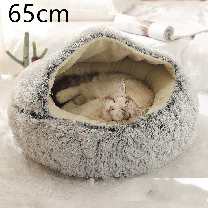 2 In 1 Pet Winter Bed Round Plush Warm Bed