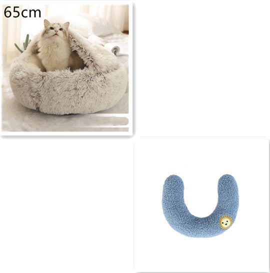 2 In 1 Pet Winter Bed Round Plush Warm Bed