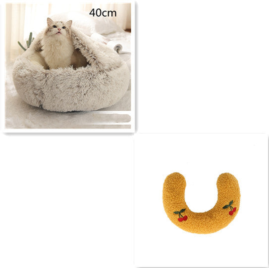 2 In 1 Pet Winter Bed Round Plush Warm Bed