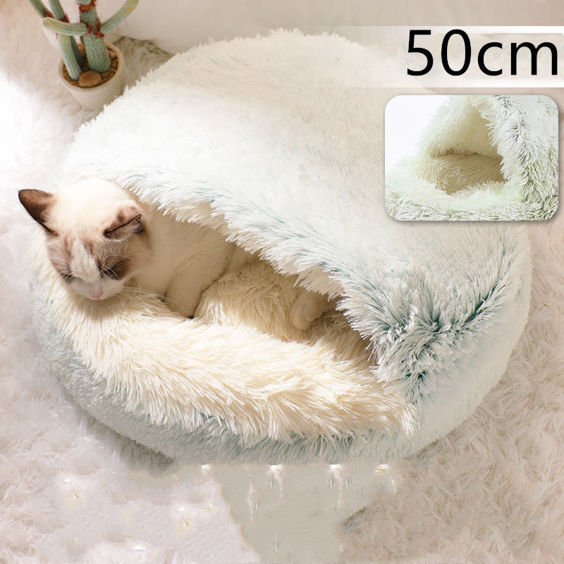 2 In 1 Pet Winter Bed Round Plush Warm Bed