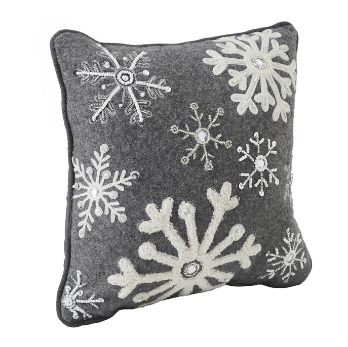 Snowflakes Grey Woolen Felt Pillow 12x12