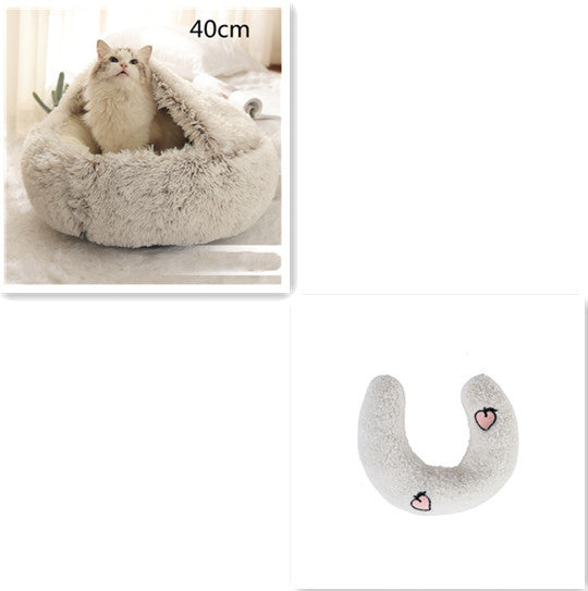 2 In 1 Pet Winter Bed Round Plush Warm Bed