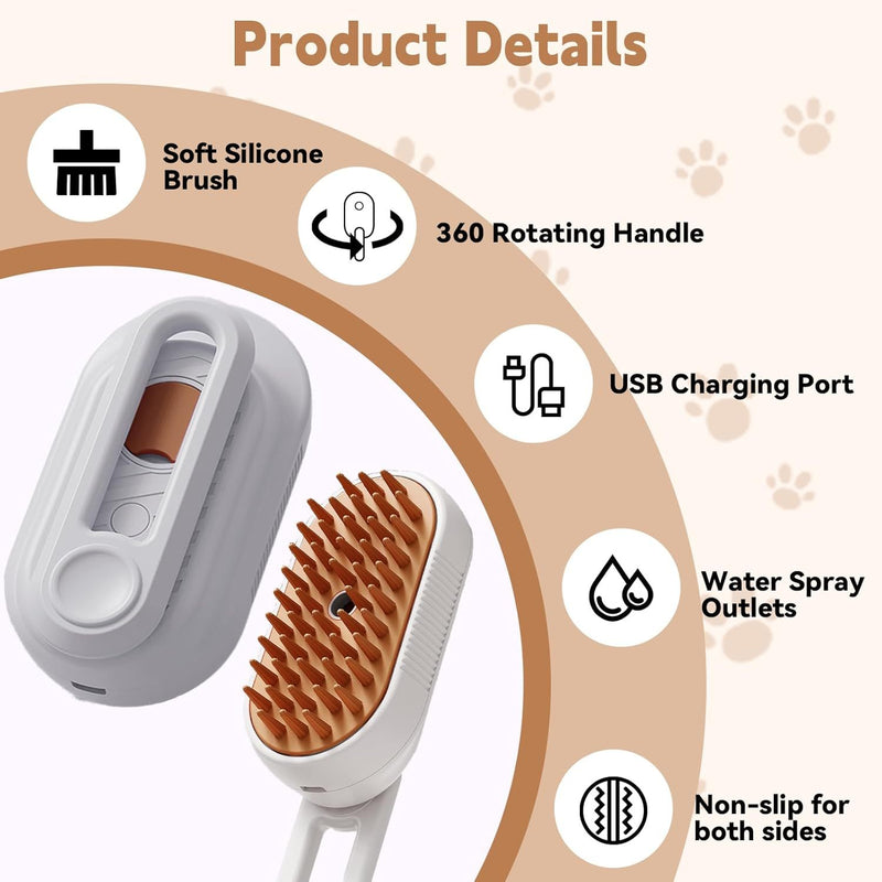 Cat Steam Brush For Shedding 3 In 1 Cat Steamy Brush Cleanser With Foldable Handle Pet Spa Brush For Cats Dogs Defur Comb For Cats Steam Brush For Cats Pet Spray Hair Removal Comb