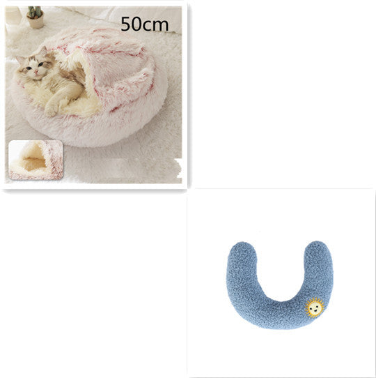 2 In 1 Pet Winter Bed Round Plush Warm Bed