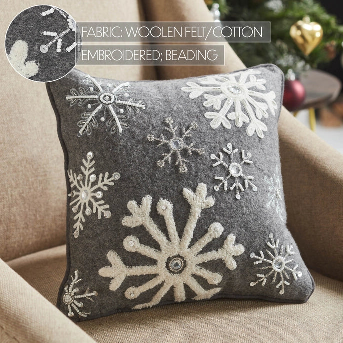 Snowflakes Grey Woolen Felt Pillow 12x12