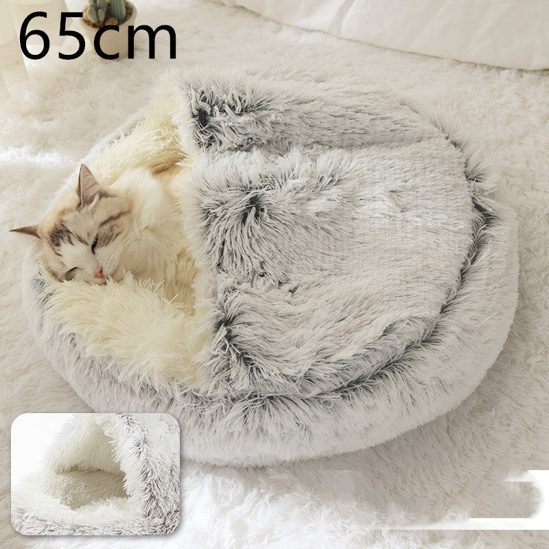 2 In 1 Pet Winter Bed Round Plush Warm Bed