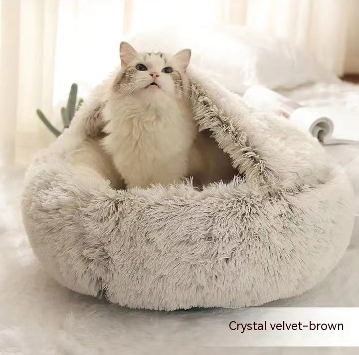 2 In 1 Pet Winter Bed Round Plush Warm Bed