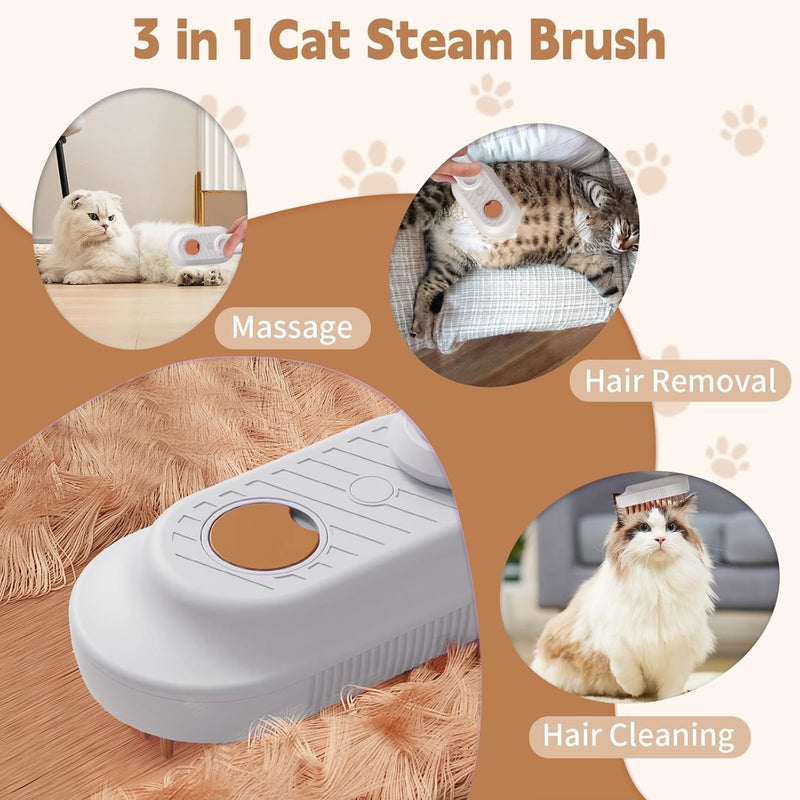 Cat Steam Brush For Shedding 3 In 1 Cat Steamy Brush Cleanser With Foldable Handle Pet Spa Brush For Cats Dogs Defur Comb For Cats Steam Brush For Cats Pet Spray Hair Removal Comb