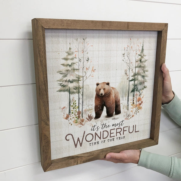 Most Wonderful Time of the Year Bear - Vintage Nature Decor