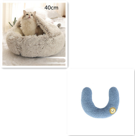 2 In 1 Pet Winter Bed Round Plush Warm Bed