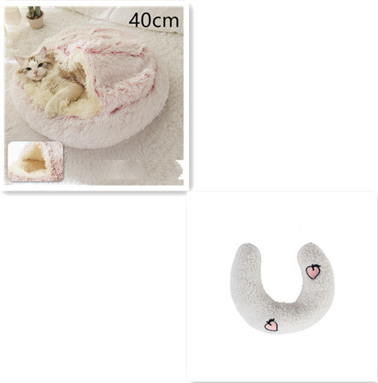 2 In 1 Pet Winter Bed Round Plush Warm Bed