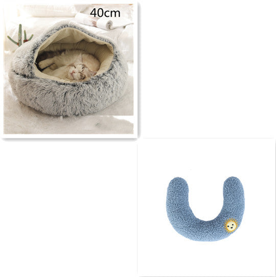 2 In 1 Pet Winter Bed Round Plush Warm Bed