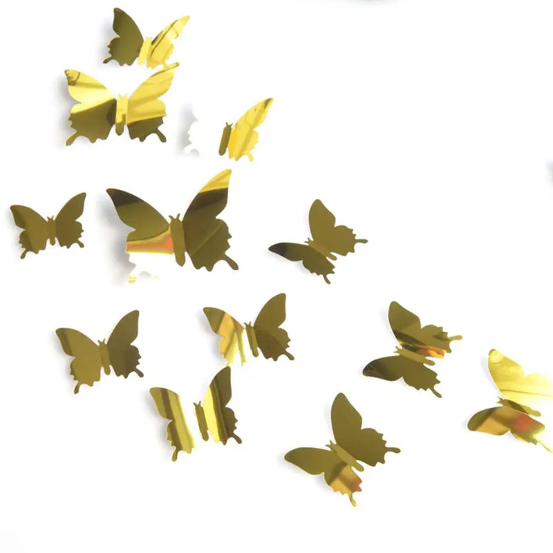 12Pcs/lot 3D Butterfly Mirror Wall Sticker Decal Wall Art Removable Wedding Decoration Kids Room Decoration Sticker