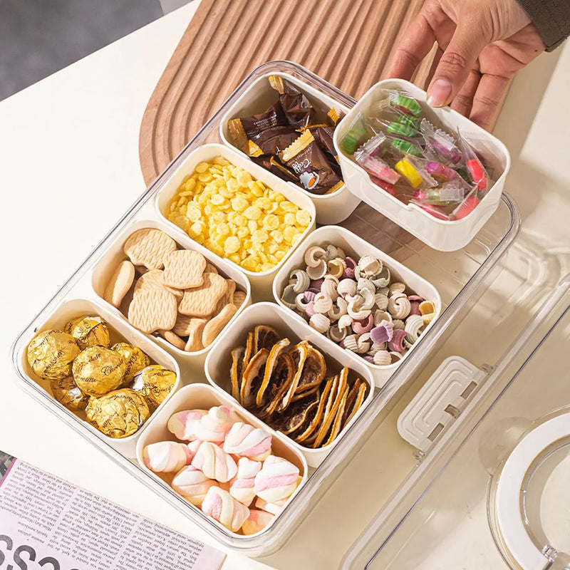 8 Grids Divided Serving Tray Storage Box Kitchen Portable Sub-format Seasoning Separator Box Fresh-keeping Snack Fruits Food Box