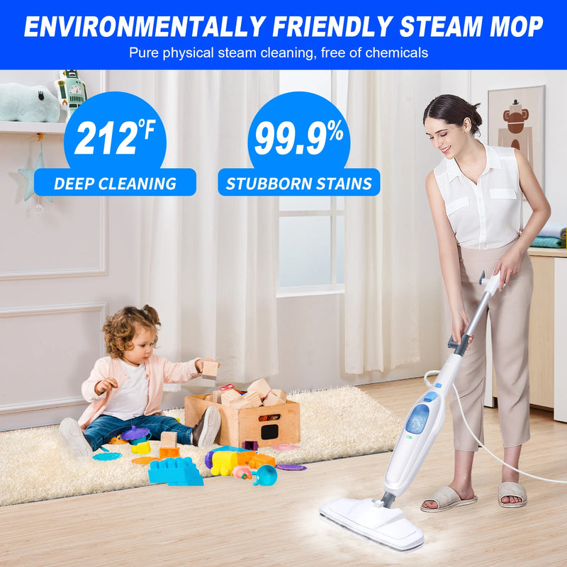 DayPlus Steam Mop & Detachable Steam Cleaner, 1500W Powerful Floor Steamer for Carpet Laminate Hardwood,2 Washable Pads, 400ml