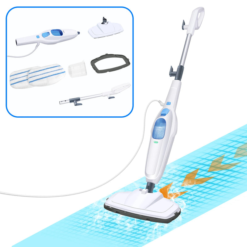 DayPlus Steam Mop & Detachable Steam Cleaner, 1500W Powerful Floor Steamer for Carpet Laminate Hardwood,2 Washable Pads, 400ml