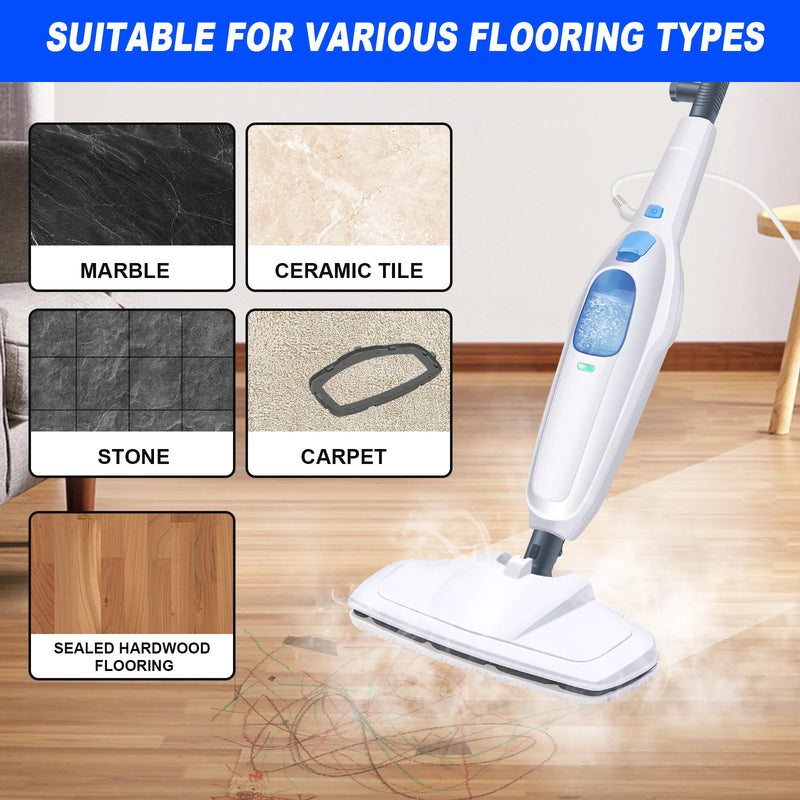 DayPlus Steam Mop & Detachable Steam Cleaner, 1500W Powerful Floor Steamer for Carpet Laminate Hardwood,2 Washable Pads, 400ml