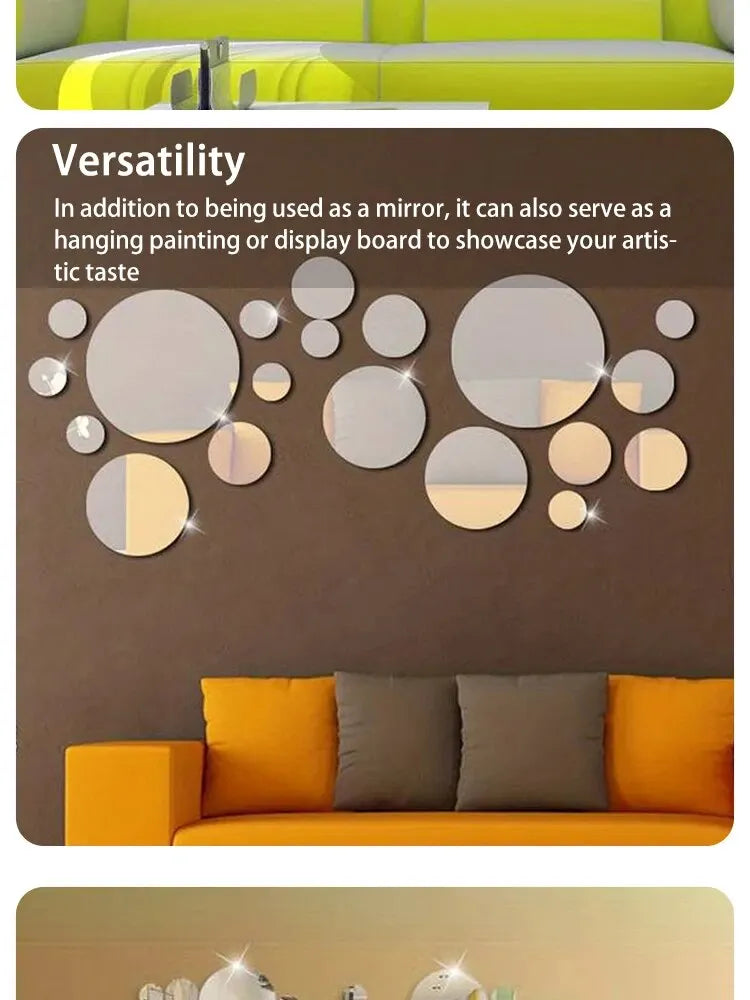 26 PCs 3D Acrylic Mirror Wall Sticker, round Mirror, DIY Bedroom, Bathroom and TV Background Room Sticker Wall Decoration