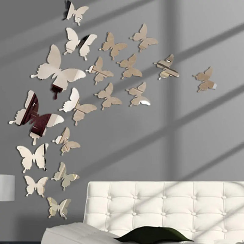 12Pcs/lot 3D Butterfly Mirror Wall Sticker Decal Wall Art Removable Wedding Decoration Kids Room Decoration Sticker