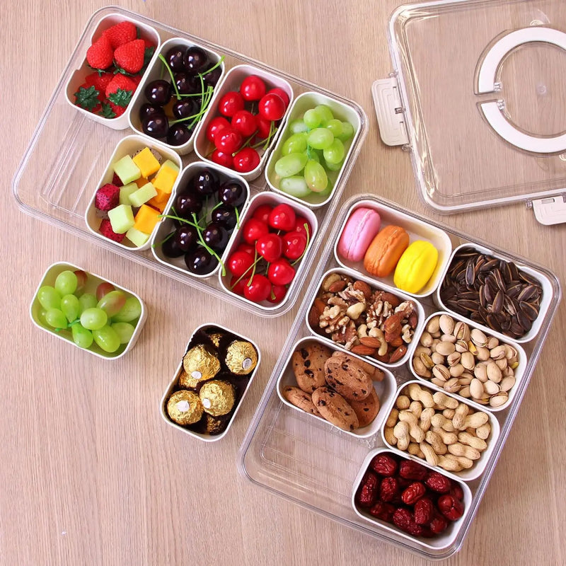 8 Grids Divided Serving Tray Storage Box Kitchen Portable Sub-format Seasoning Separator Box Fresh-keeping Snack Fruits Food Box