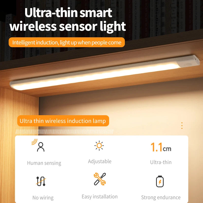Cabinet Light USB Rechargeable Motion Sensor Led Three Colors In One Lamp For Kitchen Wardrobe Indoor Lighting 10/20/30/40/50cm