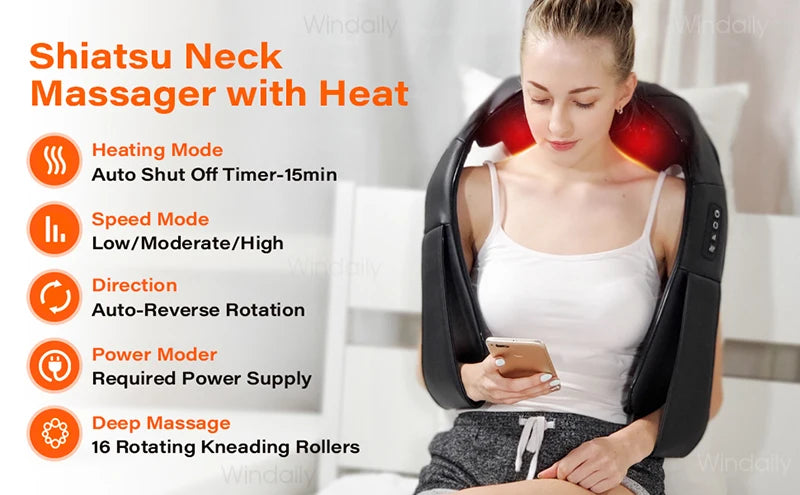 Shiatsu Neck and Shoulder Massager With Heat Electric Back Massager for Christmas, Thanksgiving