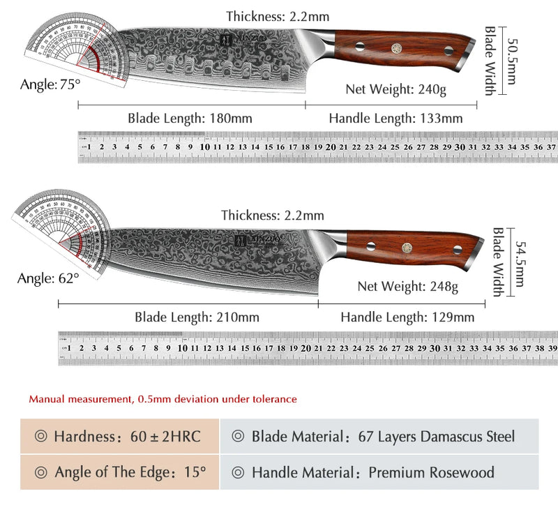 XINZUO 1PCS or 3PCS Kitchen Knife Sets Japanese Forged Damascus Steel Chef Santoku Knives Stainless Steel Rosewood Handle