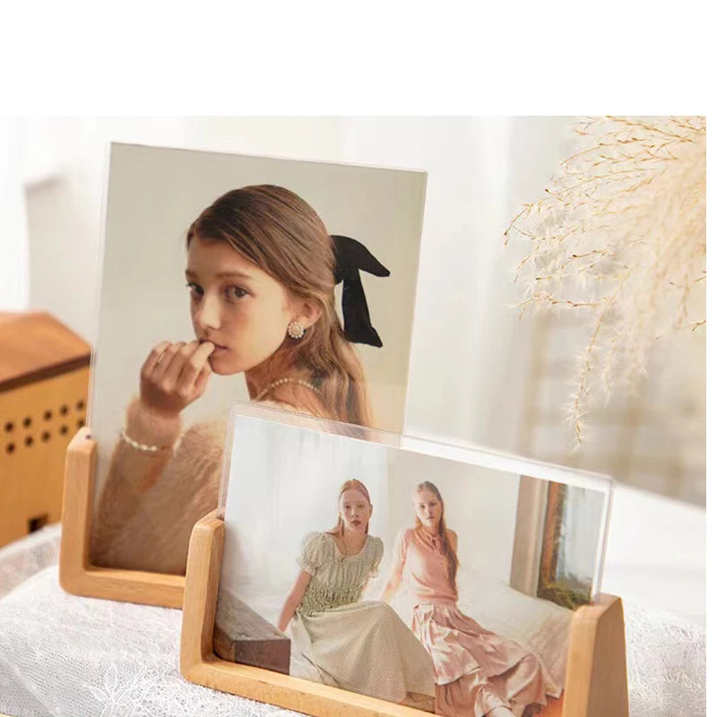 Nordic Acrylic Picture Frame Wooden Kpop Idol Photo Display Wedding Party Picture Holder Desktop Office Photo Decor