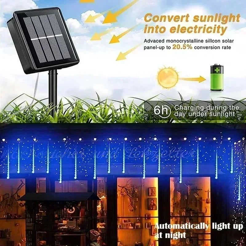 Solar LED Meteor Shower Light Holiday String Light Waterproof Fairy Garden Decor Outdoor Led Street Garland Christmas Decoration