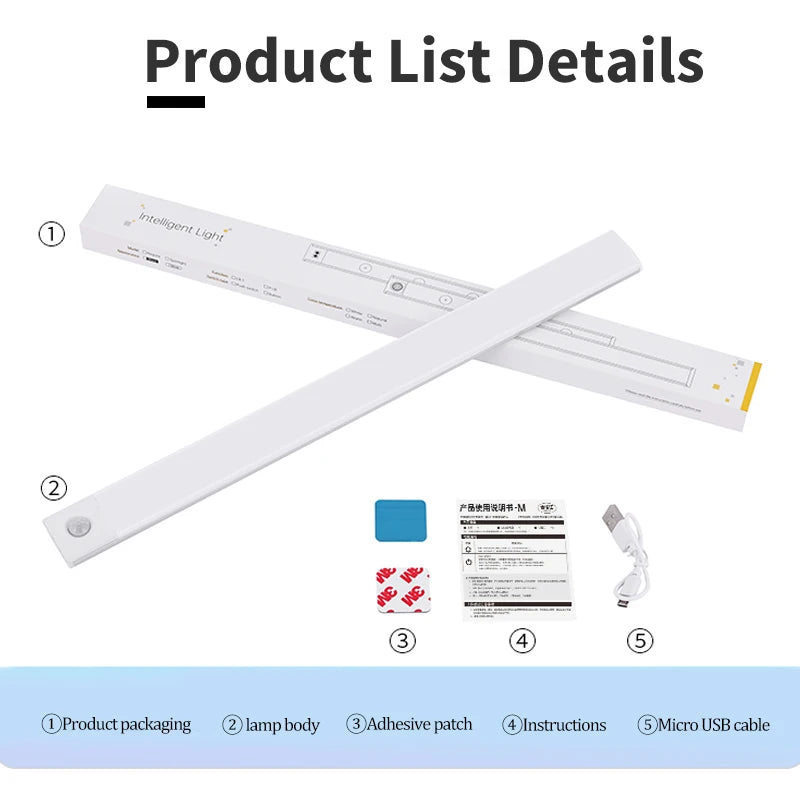 Cabinet Light USB Rechargeable Motion Sensor Led Three Colors In One Lamp For Kitchen Wardrobe Indoor Lighting 10/20/30/40/50cm