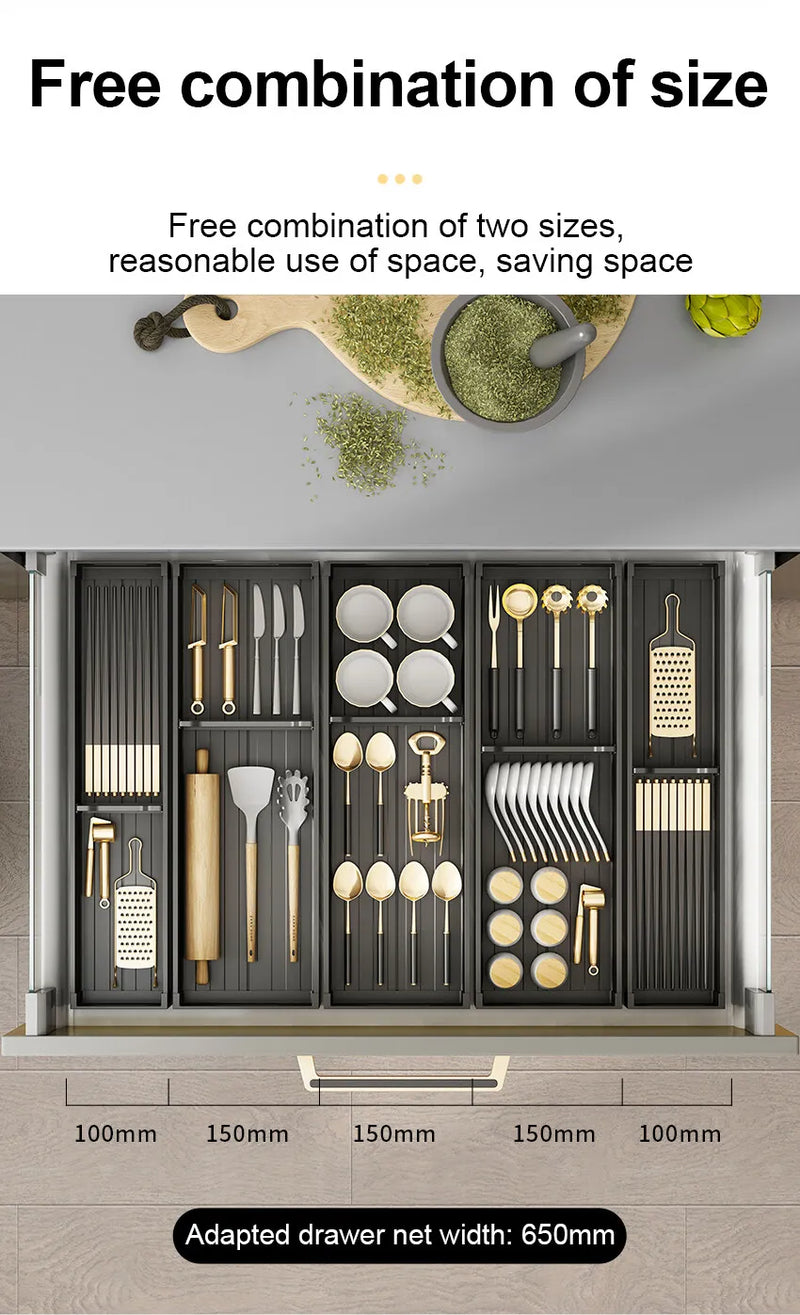 Kitchen Adjustable Dish Rack Under Cabinet Drawer Spoon Chopstick Storage Holder Retractable Spacing Drying Disc Shelf Organizer