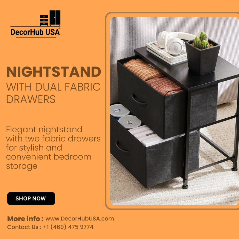 JHK Nightstand For Bedroom With 2 Fabric Drawers Bedside Sofa Table With Storage Closet Chest Clothes Display Cabinet Furniture