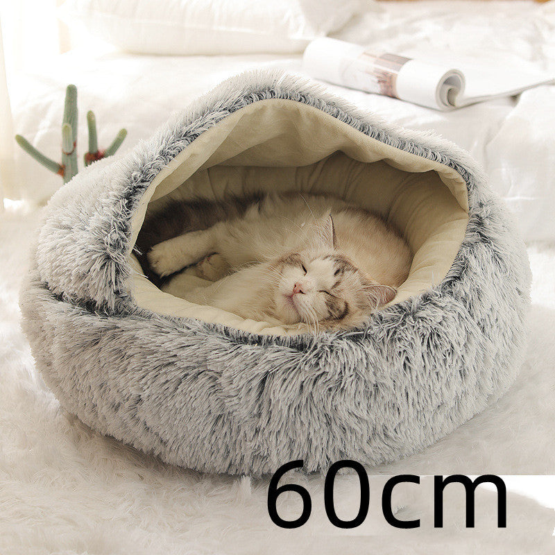 2 In 1 Pet Winter Bed Round Plush Warm Bed