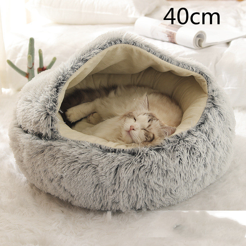 2 In 1 Pet Winter Bed Round Plush Warm Bed