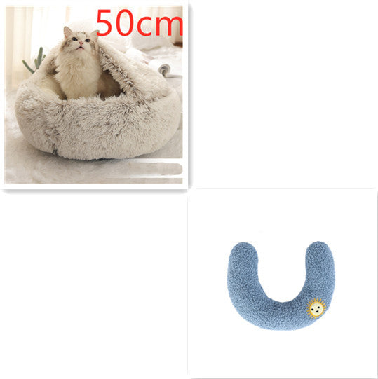 2 In 1 Pet Winter Bed Round Plush Warm Bed