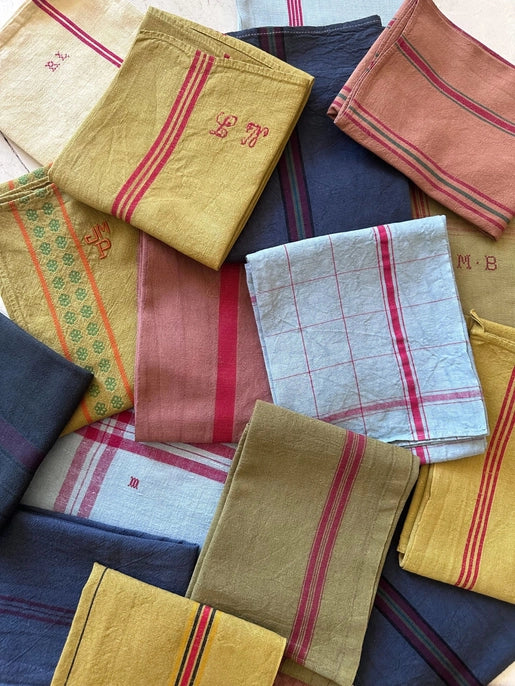 The vintage antique striped tea towel - hand-dyed color