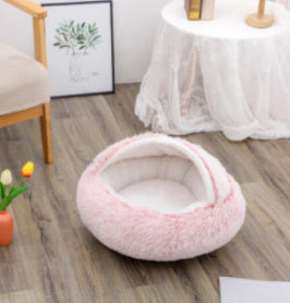 2 In 1 Pet Winter Bed Round Plush Warm Bed