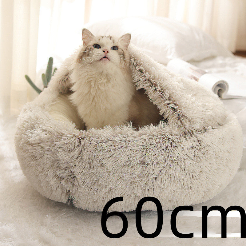 2 In 1 Pet Winter Bed Round Plush Warm Bed