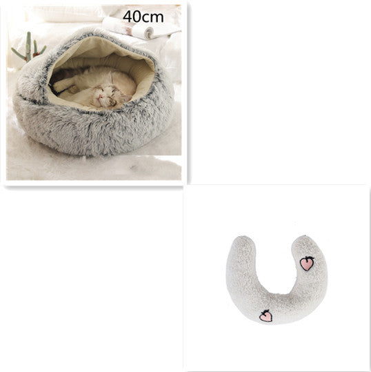 2 In 1 Pet Winter Bed Round Plush Warm Bed