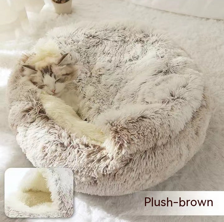 2 In 1 Pet Winter Bed Round Plush Warm Bed