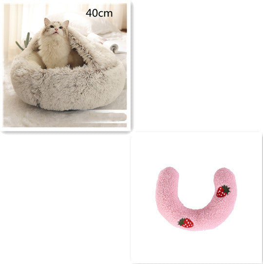 2 In 1 Pet Winter Bed Round Plush Warm Bed